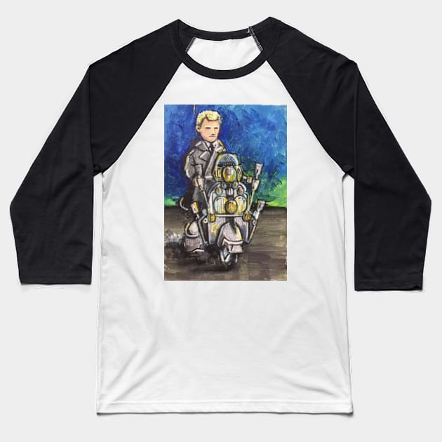 Retro Scooter, Classic Scooter, Scooterist, Scootering, Scooter Rider, Mod Art Baseball T-Shirt by Scooter Portraits